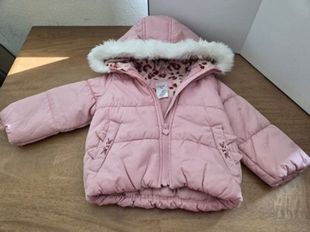 Carter's Baby Girl Pink Puffer Coat 18M + White Sherpa Vest  12M Bunch EUC
